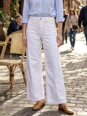Mango Women's Minimalist Neutral Coastal Cowgirl White Wide Leg Jeans Size 4